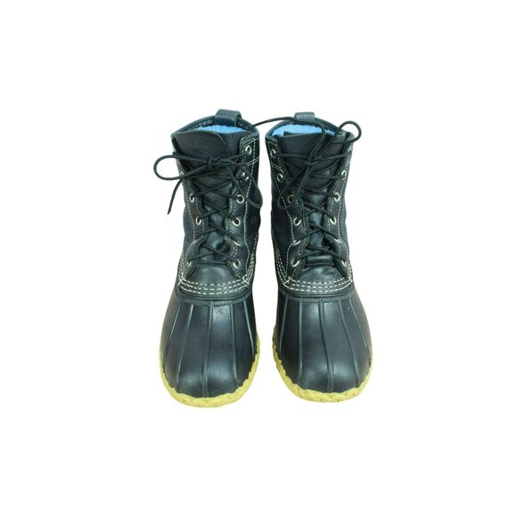 LL Bean Waterproof Black Leather Lace Up Unlined Ankle Duck Boots Size 8 M - Picture 5 of 10